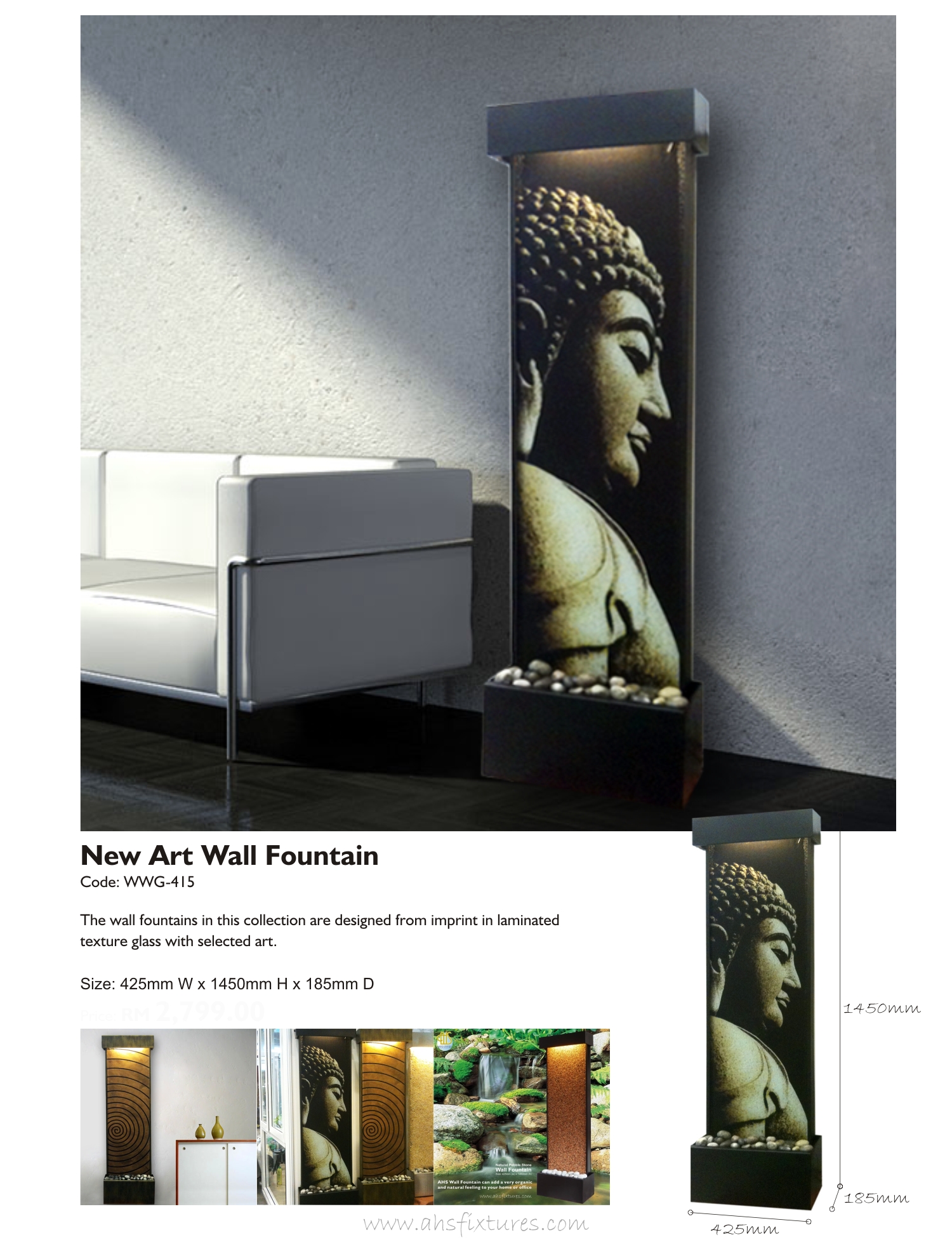 WWG-415 New Art Wall Fountains Water Features Indoor Waterfall Made In Malaysia